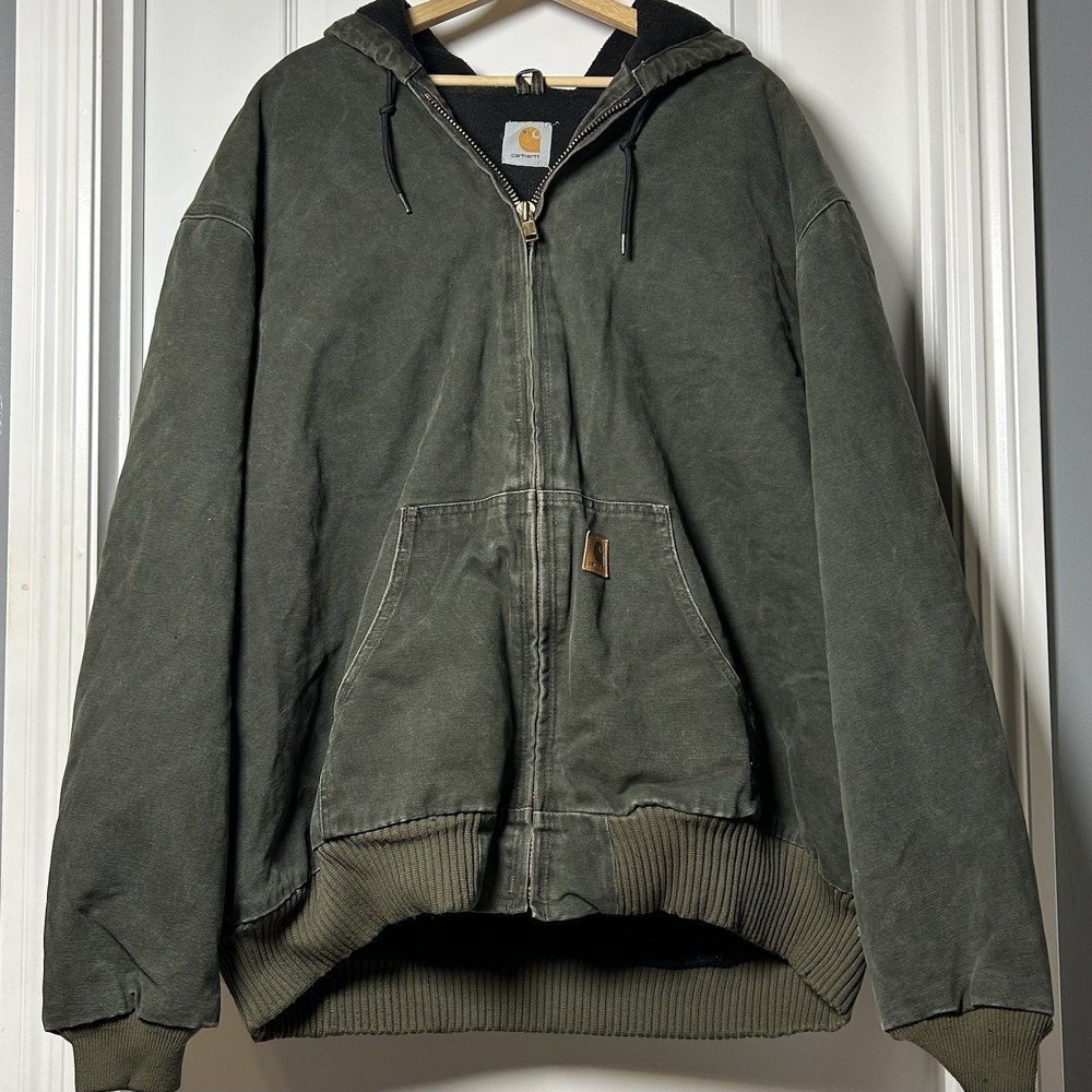 Carhartt Vintage‎ Distressed Spruce Green Hooded Full Zip Quilted Duck Jacket